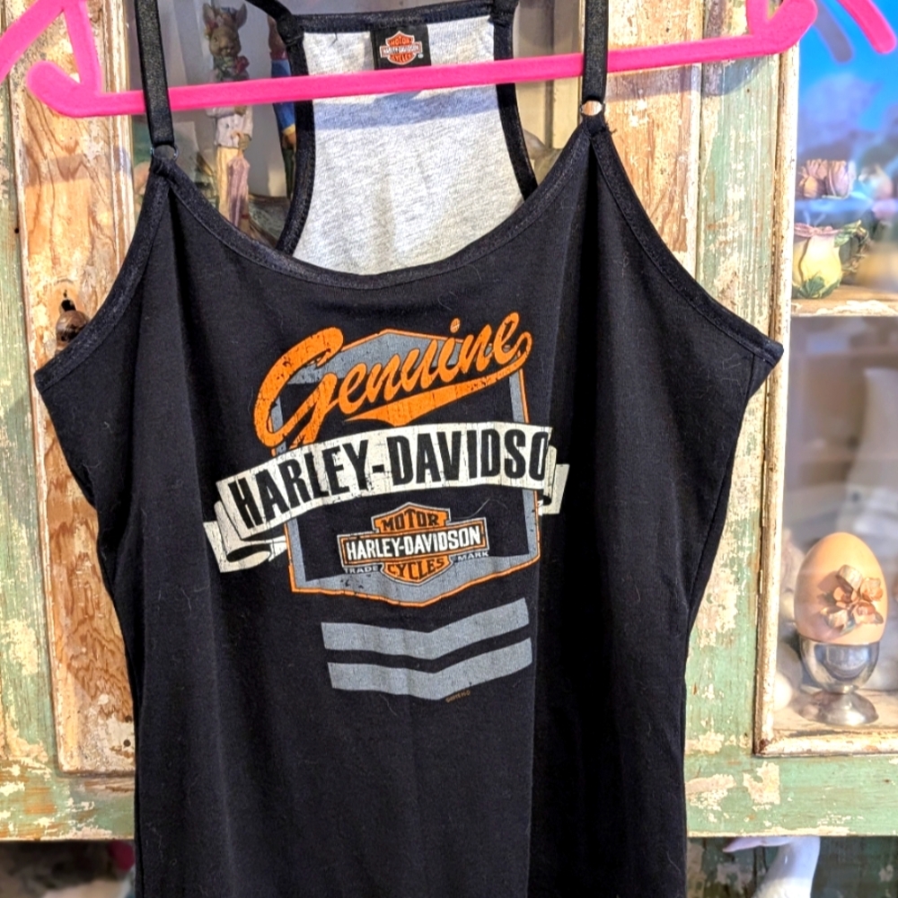 Harley-Davidson Black and Orange Sleeveless Tank Top